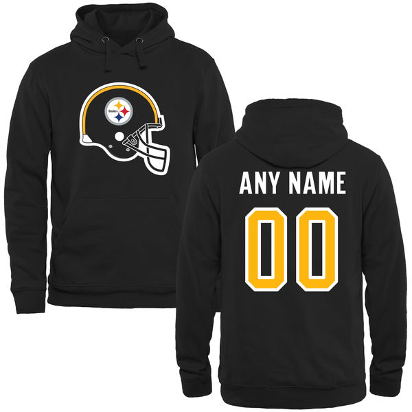 Men Pittsburgh Steelers Black Custom Name Number Helmet Pullover Hoodie 